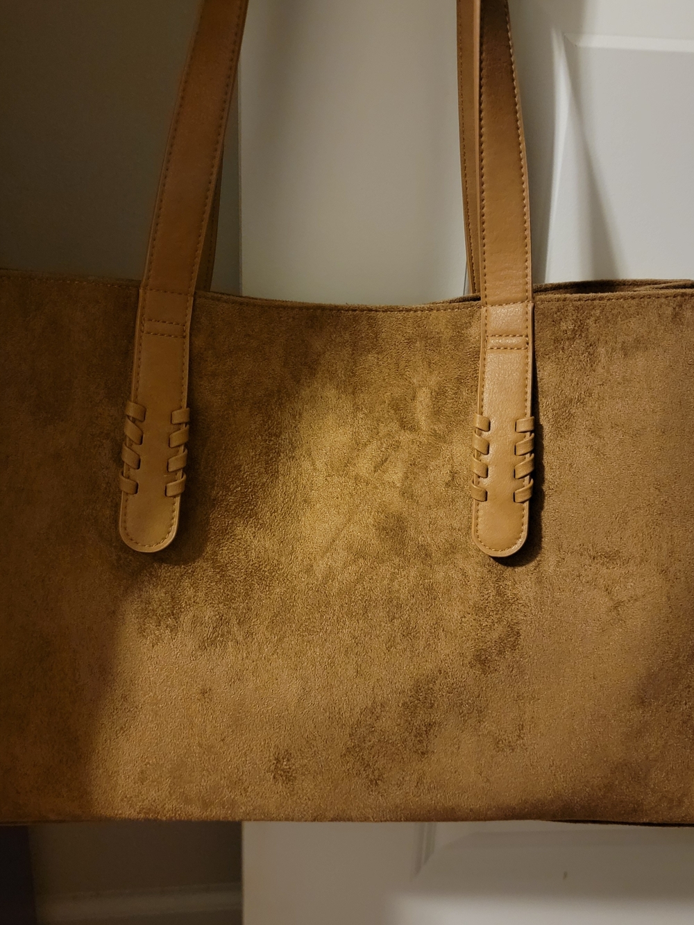Faux Suede Tote Bag in Tan - Classic Everyday Shoulder Bag